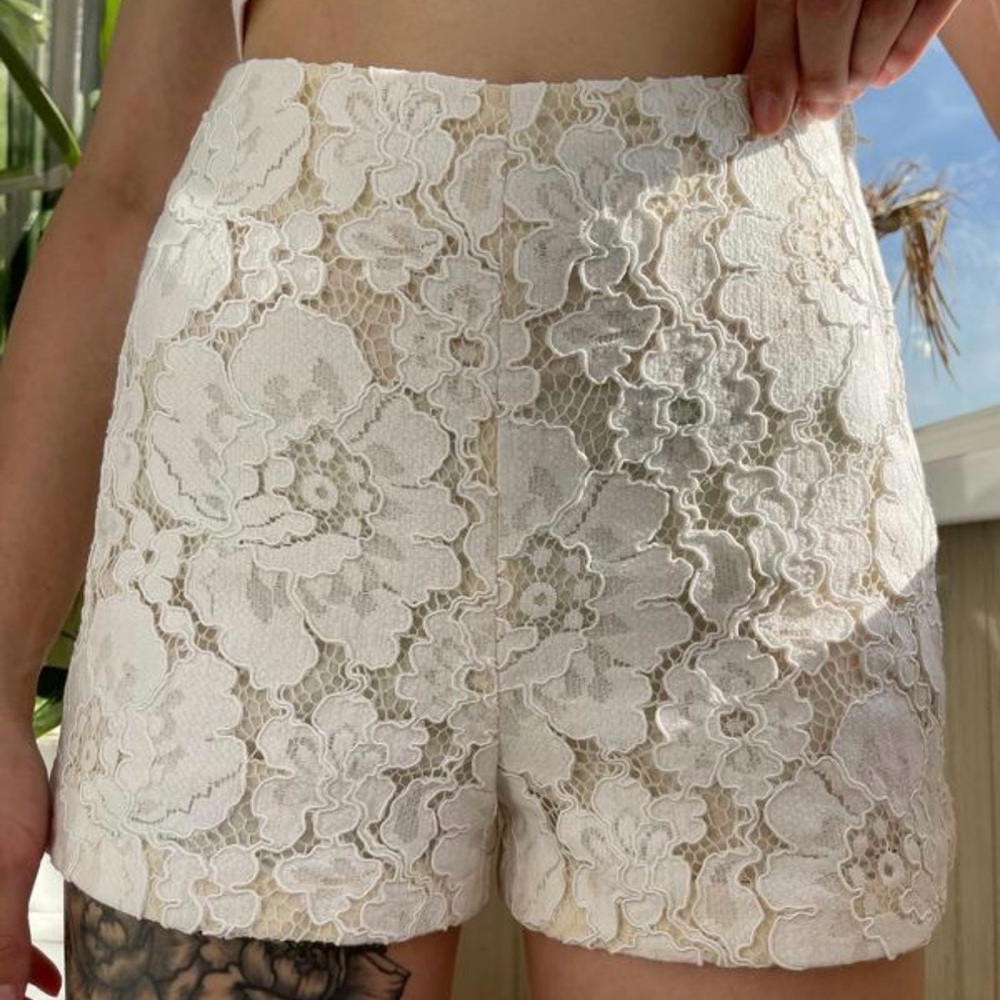 Topshop white lace high waist shorts